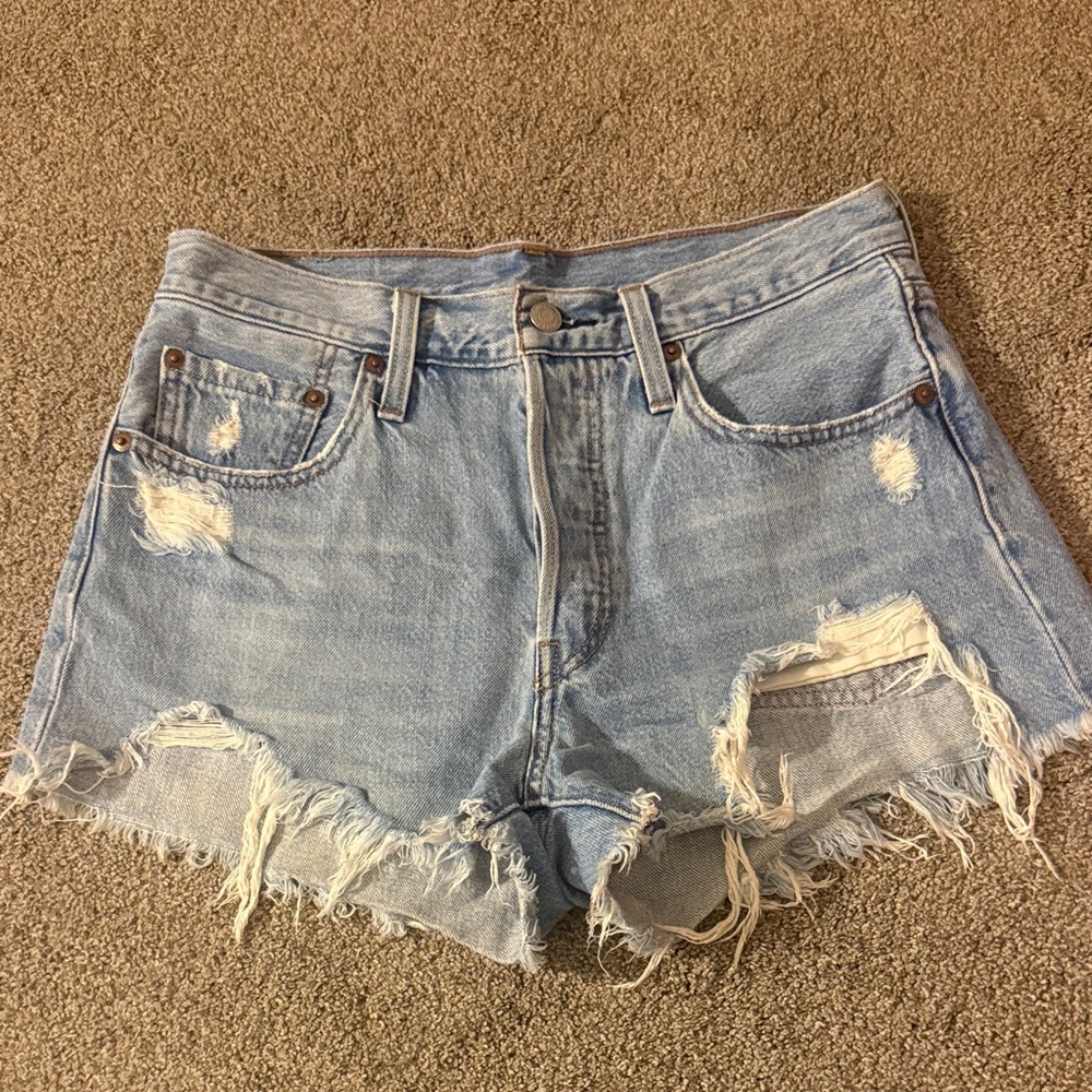 Levi 501 Light Blue Distressed Denim Women's Shorts